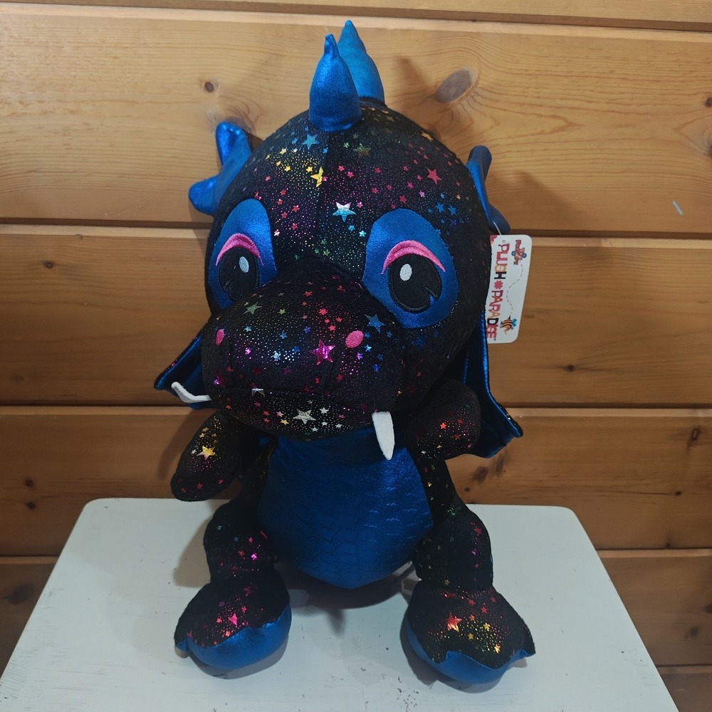 Toy Factory Dragon Plush Stuffed Animal 16" Viper II Black Blue Stars Stuffie